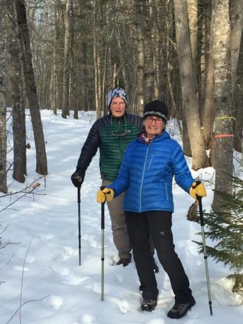 Winston and Christine Kipp were on top of things - they brought their ski poles. LISA KRISTOFF/Boothbay Register