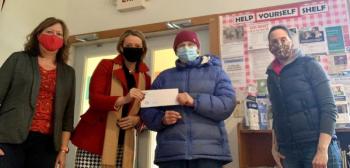 From left, Monique McRae, Alyssa Allen, Gretchen Burleigh-Johnson and Brie DiPerri at Help Yourself Shelf in Wiscasset. Courtesy photo