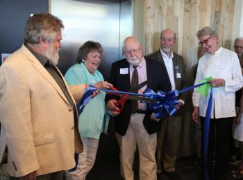 The Watson Center ribbon-cutting was a big moment for outgoing LincolnHealth President and CEO James Donovan, center right. Also pictured, from left: Russ Mack MD, Roberta Watson, Herbert Watson and Marva Nesbit. Courtesy photo