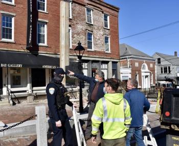 Wiscasset Public Works Director Ted Snowdon, center. Also pictured are Officer Nathan Willhoite and Earl Babcock. PHIL DI VECE/Wiscasset Newspaper