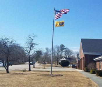 The Vietnam Veterans Commemorative Flag flies at the Wiscasset Town Office March 29. Courtesy of Audrey Miller
