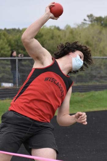 Johnny Spies competed in the shot put. His best toss was 29’9”. PHIL DI VECE/Wiscasset Newspaper
