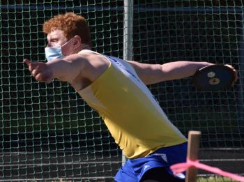 Kayden Ames won three events – the discus, shot put and javelin. PHIL DI VECE/Wiscasset Newspaper
