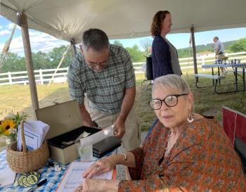 WACC Administrative Assistant Pat Cloutier with Chairman Chip Davison. SUSAN JOHNS/Wiscasset Newspaper