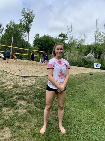 Aleeya Jones awaits her team’s next game in a volleyball tournament at her family’s home on Suki Lane, Wiscasset June 26. SUSAN JOHNS/Wiscasset Newspaper
