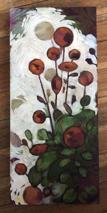 “Poppies: “Poppies,” - oil on board painting by Jessica Chaples, on view in Hasenfus Pop-Up Studio. Meet the artist while she paints during the WAW. Courtesy of Lucia Droby Jessica Chaples