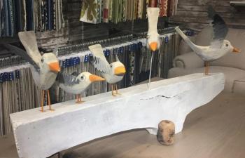 Close up of Jeff Barrett’s “Seagulls on a log.” LISA KRISTOFF/Boothbay Register Jeff Barrett