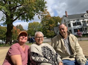 From left, Wiscasset Area Chamber of Commerce board member Monique McRae, Chamber Manager Pat Cloutier and Cloutier’s husband and WACC volunteer Russell Cloutier man the common where businesses and others were bringing their entries Oct. 9 for WACC’s scarecrow contest. SUSAN JOHNS/Wiscasset Newspaper