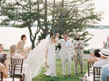 The newly wedded Battys at Spruce Point Inn. Tracy Burch Photography