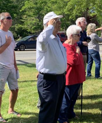 Ed Polewarczyk, center, and fellow past Wiscasset selectman Katharine Martin-Savage. SUSAN JOHNS/Wiscasset Newspaper