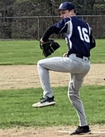 Boothbay Region pitcher Owen Cotta fires a pitch May 7 against Wiscasset in Bus Line League action. BILL PEARSON/Boothbay Register