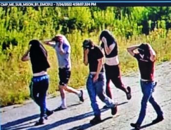 An additional CMP security camera photograph depicting five suspects in the July 27 Mason Station burglary, theft and vandalism case. Courtesy photo