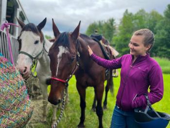 Angelina Puiia, 12, spends time with horses June 4, weeks before the stroke she continues to recover from. Courtesy of Samantha Crawford
