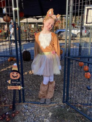 Audrey Blais from Lewiston was ready to hand out candy to trick-or-treaters. EDNA MILLER/Wiscasset Newspaper Event