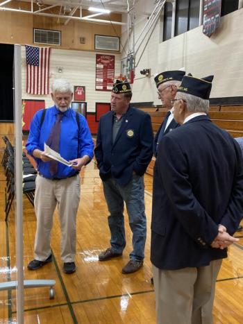 Assistant Principal Warren Cossette shares students’ thank you letters with American Legion members. EDNA MILLER/Wiscasset Newspaper