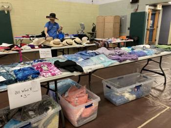 Some of the many sweaters donated by Wind River. EDNA MILLER/Wiscasset Newspaper