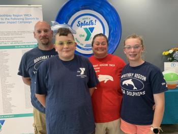 Ready to take on the challenge of chairing Boothbay Region YMCA’s 2023 Annual Fund fundraising campaign is the Hills family. From left are Mike, Byran, Heather and Hannah. KEVIN BURNHAM/Boothbay Register