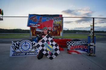 Brad Babb celebrates his 350 SMAC Tour win. Courtesy of Steve Girard of SGirardPhotography