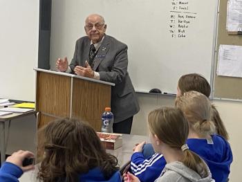 Wiscasset Middle High School students listen to State Rep. Ed Polewarczky discuss regional planning initiatives like renewable energy and solar power. Courtesy photo
