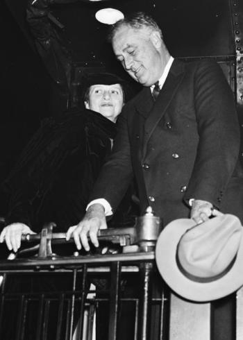 President Franklin D. Roosevelt and Frances Perkins depart for Warm Springs, Georgia in 1935. Perkins was the primary architect of the Social Security Act. Her legacy is commemorated biennially with the presentation of the LCDC Frances Perkins Award, honoring a Lincoln County Democrat who has demonstrated outstanding commitment to their community. Source: Library of Congress