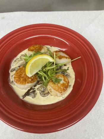 Scallops and mushrooms at Boat House Bistro. Ralph Smith photo