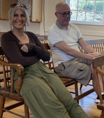 East Boothbay resident Byron Cortez, right, sought approval May 14 for Edgecomb to support June as Gay Pride month from the selectboard. Town officials reached a consensus to observe a “scaled-back” proposal that Cortez proposed. Also pictured, Margarita Keith, a friend of Cortez’s. BILL PEARSON/Boothbay Register