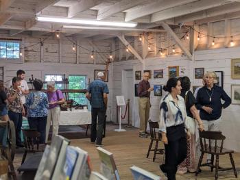 “Favorite Places in Maine” plein air art on display at the Carriage House on the Nickels-Sortwell property. CANDI JONETH/Boothbay Register