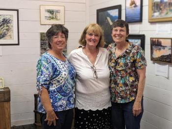 From left: artist Diane Dubreuil, exhibit curator Cecilia Ludwig and artist Cassie Sano. CANDI JONETH/Boothbay Register