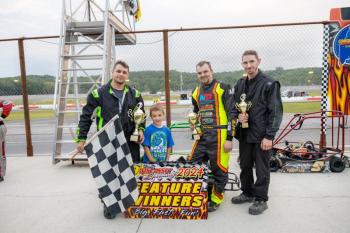 Sr. Champ Karts top 3, from left: Kyle Lorrain, Jr. Official Camden Gordon, Cody Wilson and Kris Camire. Jasen Dickey Photography