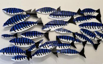 Dana Moses’ tin fish and other work will be exhibited at Southport Memorial Library September and October Courtesy of the artist Dana Moses