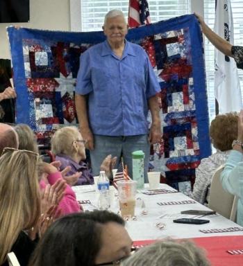 U.S. Marine Corps. veteran Neil Genthner Sr. received a quilt Sept. 21 in appreciation for his military service. Courtesy photo Neil Genthner Sr.