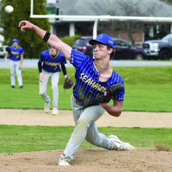 BRHS baseball action. FRITZ FREUDENBERGER/Boothbay Register