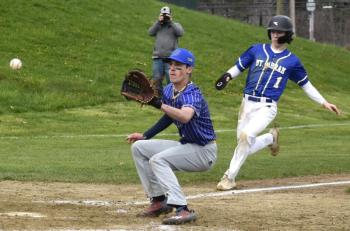 BRHS baseball action. FRITZ FREUDENBERGER/Boothbay Register