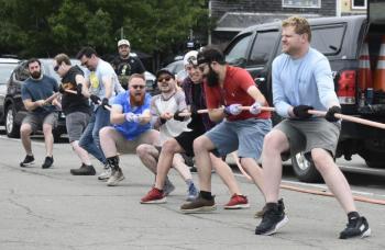 A team from away (Massachusetts) competing in the 2024 Windjammer Days Tug Across the Harbor. FRITZ FREUDENBERGER/Boothbay Register