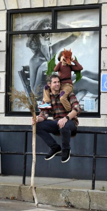 Taking a breather after the 2024 Halloween march in downtown Boothbay Harbor. FRITZ FREUDENBERGER/Boothbay Register