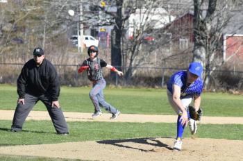 Seahawk Finn Harkins pitches against Hall-Dale May 20. FRITZ FREUDENBERGER/Boothbay Register