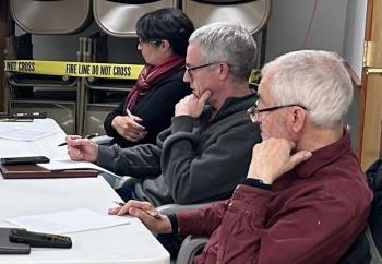 From left: Alna Select Board members Coreysha Stone, Nicholas Johnston, and Steven Graham listen to residents discuss a proposed blasting ordinance. Residents raised concerns about the effects of blasting on groundwater. The select board will discuss a final version of the ordinance, to be considered by voters at Alna's town meeting this March, at their next meeting. Molly Rains photo From left: Alna Select Board members Coreysha Stone, Nicholas Johnston, and Steven Graham listen to residents discuss a proposed blasting ordinance. Residents raised concerns about the effects of blasting on groundwater. The select board will discuss a final version of the ordinance, to be considered by voters at Alna's town meeting this March, at their next meeting. Molly Rains photo