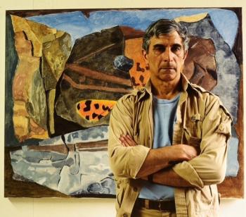 Joseph Fiore with his painting "Virgo Tiger" in 1987. Photo: Peggy McKenna, courtesy the Penobscot Marine Museum