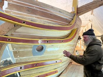 Carpenter Tom Gerhard gives a tour of the Eleanor as part of an event co-hosted by Bristol Shipyard and the Boothbay Region Historical Society. FRITZ FREUDENBERGER/Boothbay Register