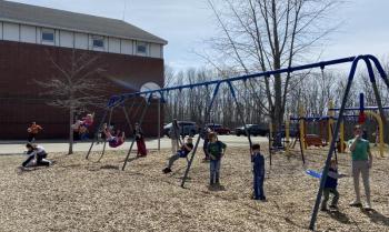 All-school recess at Edgecomb Eddy School. Courtesy of EES