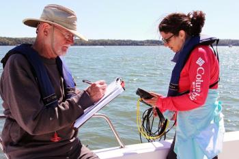  Volunteers with Coastal Rivers’ estuary water quality monitoring program take water samples and measurements to help us understand changing conditions. Photo by Kris Christine
