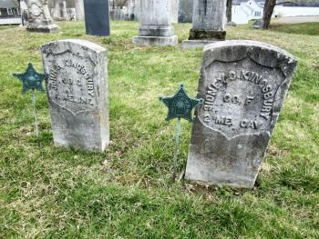 Brothers John and Sidney Kingsbury who served in America’s Civil War lie side by side in Wiscasset’s Ancient Cemetery. The two men died of disease within a month of one another far from home in Pensacola, Florida. PHIL DI VECE/Wiscasset Newspaper