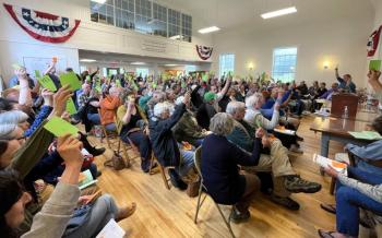 Residents vote at the Edgecomb school budget town meeting May 17. FRITZ FREUDENBERGER/Boothbay Register