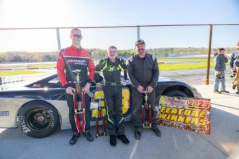Late Model Victory Lane, from left: Chad Dow, Daniel Harding and Shane Clark. Jasen Dickey Photography Late Model Victory Lane, from left: Chad Dow, Daniel Harding and Shane Clark. Jasen Dickey Photography