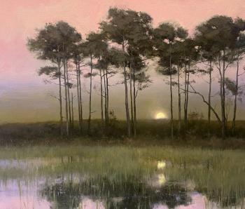 Still Waters, Rising Moon by Paul Batch, oil on canvas, 20” x 24”