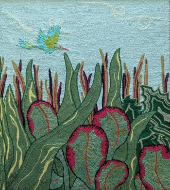 Susan LeRay, “Bird Over the Marsh,” - embroidery. Courtesy of BRAF