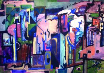 Morris Shulman (1912-1978) "Music on the Rocks, Squeaker Cove," casein, 20 1/2" x 29" at Wiscasset Bay Gallery. 
