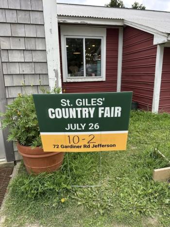A sign for the St. Giles Fair, posted at Sheepscot General in Whitefield. Courtesy photo