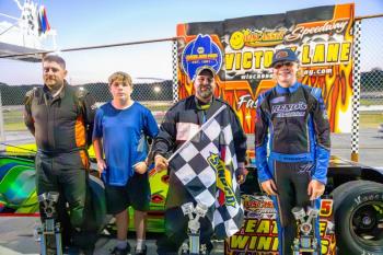Late Model 75 top 3, from left: Chris Burgess, Daniel Harding and Jon Emerson. Jasen Dickey Photography