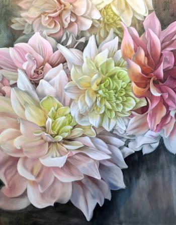 Tammy Ricker’s “Dancing Dahlias," a third place winner of ARTinME 2024. Courtesy of BRAF